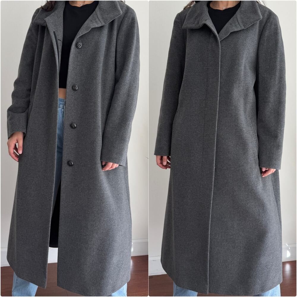 Basler Wool‎ Cashmere Maxi Coat Womens 14 Gray Minimalist Tailored Quiet Luxury